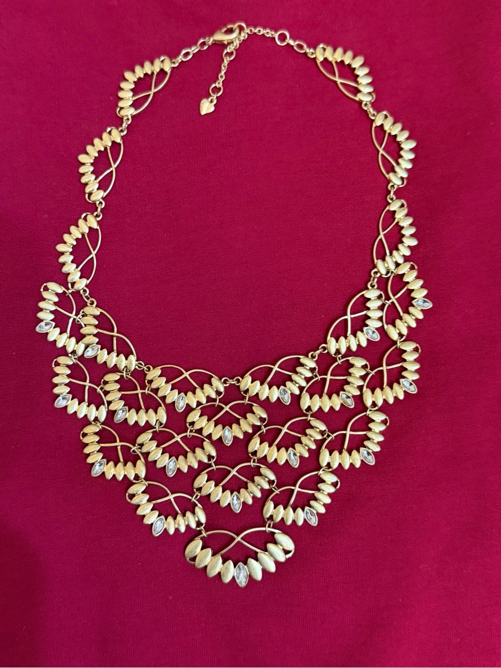 Carolee Gold Tone Leaves Bib Necklace Statement Textured Leaf Crystals Heavy 87g - Picture 3 of 16